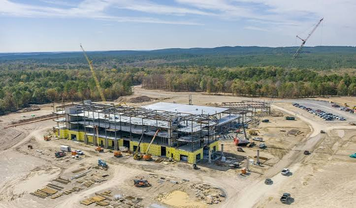 Commercial glazing installation in progress at Choctaw Landing